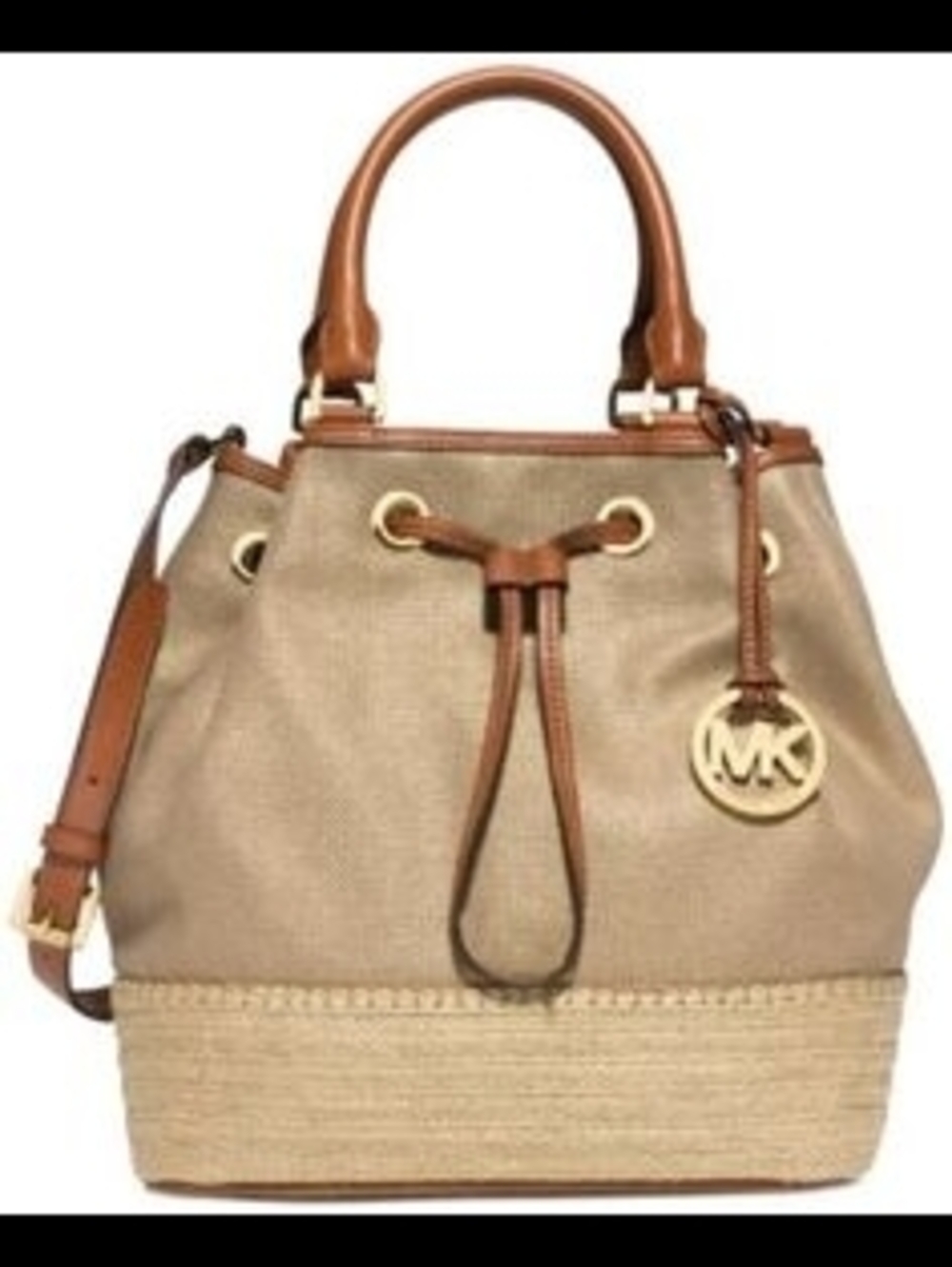 Michael Kors Tan Canvas and Leather Drawstring Tote